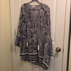 Umgee Navy & White Boho Swing Dress / Beach Tunic